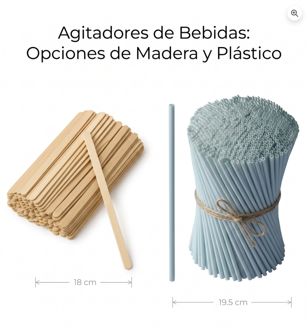Agitadores para café de madera y plástico.